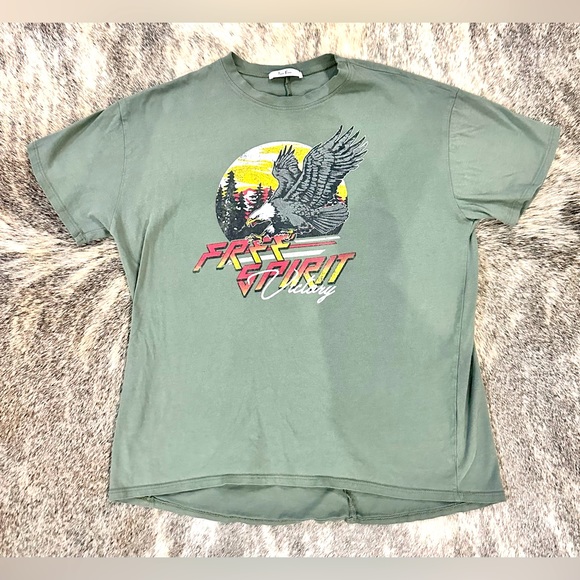Tres Bien Tops - Tres Bien Sage Green Short Sleeve Eagle Graphic Tee Sz L